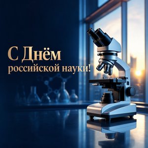 Открытка на День российской науки с микроскопом