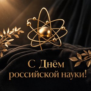 Открытка на День российской науки с золотым атомом
