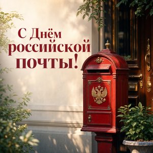 Открытка на День российской почты с винтажным почтовым ящиком