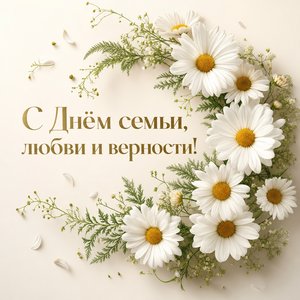 Открытка на День семьи, любви и верности с венком из ромашек