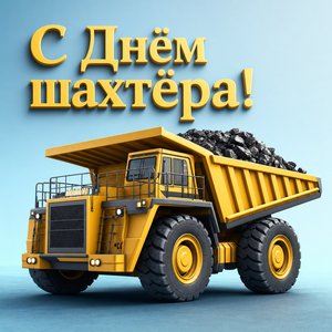 Открытка на День шахтёра с карьерным самосвалом