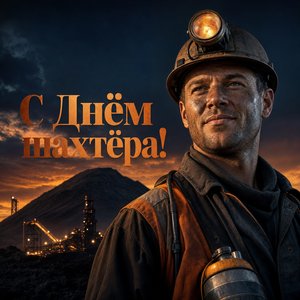 Открытка на День шахтёра с портретом шахтёра
