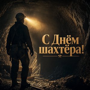 Открытка на День шахтёра с шахтёром в тоннеле