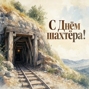 Открытка на День шахтёра со входом в штольню