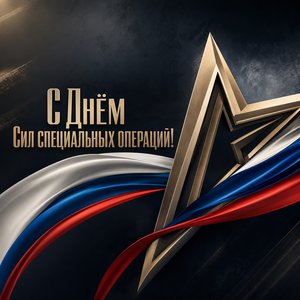 Открытка на День Сил специальных операций с геометрической звездой и триколором