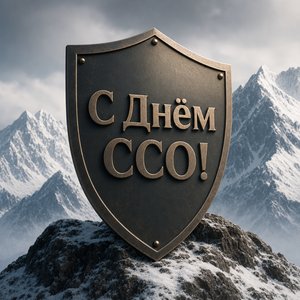 Открытка на День Сил специальных операций с щитом и горами