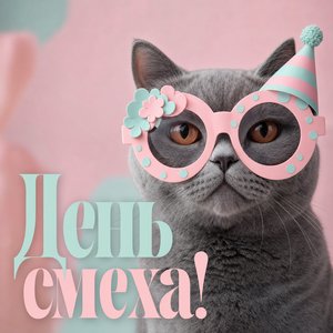 Открытка на День смеха с котом в смешных очках