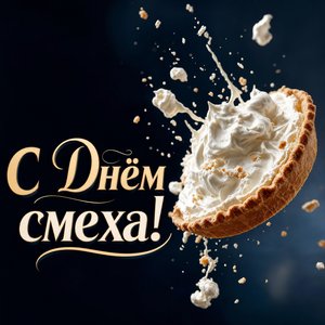 Открытка на День смеха с кремовым пирогом