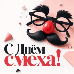 Открытка на День смеха с очками и усами