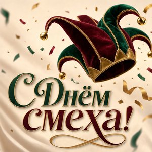 Открытка на День смеха с шутовской шляпой