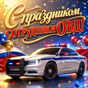Открытка на День сотрудника органов внутренних дел с 3D-патрульным автомобилем