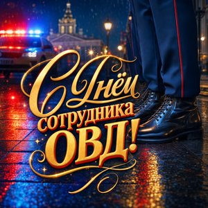 Открытка на День сотрудника органов внутренних дел с форменными ботинками на мостовой