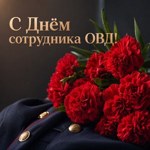 Открытка на День сотрудника органов внутренних дел с красными гвоздиками