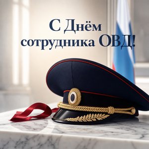 Открытка на День сотрудника органов внутренних дел с парадной фуражкой
