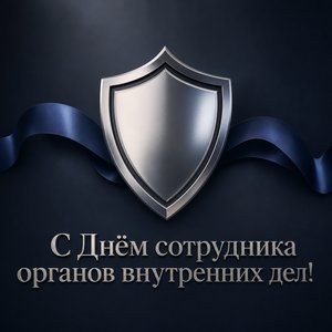 Открытка на День сотрудника органов внутренних дел с серебряным щитом