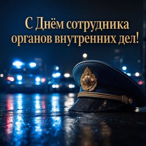 Открытка на День сотрудника органов внутренних дел с синими проблесковыми огнями