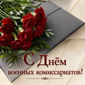 Открытка на День сотрудников военных комиссариатов с букетом красных гвоздик