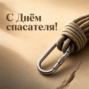 Открытка на День спасателя с карабином и верёвкой