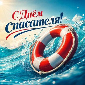 Открытка на День спасателя со спасательным кругом