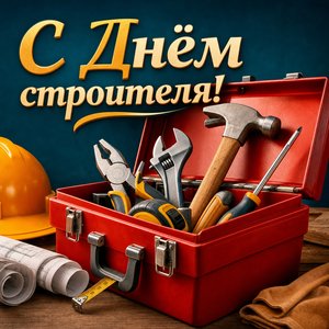 Открытка на День строителя с ящиком инструментов