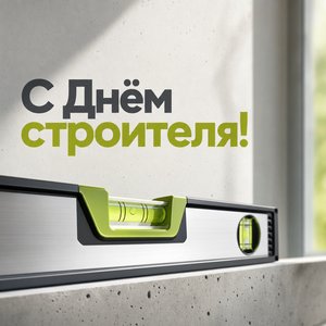 Открытка на День строителя со строительным уровнем