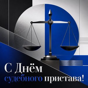 Открытка на День судебного пристава с геометрическими весами правосудия