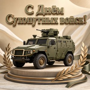 Открытка на День Сухопутных войск с бронемашиной