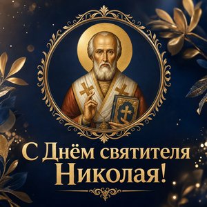 Открытка на День святителя Николая Чудотворца с иконным образом святителя