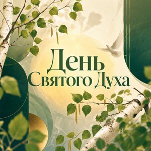 Открытка на День Святого Духа с берёзовыми ветвями