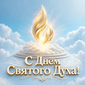 Открытка на День Святого Духа со светящимся пламенем