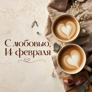 Открытка на День святого Валентина с двумя чашками кофе