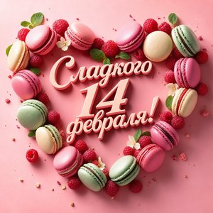 Открытка на День святого Валентина с макаронс в форме сердца