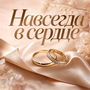 Открытка на День святого Валентина с золотыми кольцами на шёлке