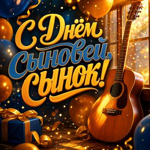 Открытка на День сыновей с акустической гитарой