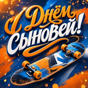 Открытка на День сыновей со скейтбордом