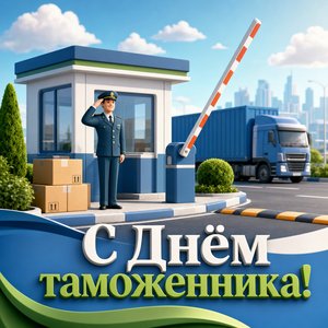Открытка на День таможенника с таможенным пунктом