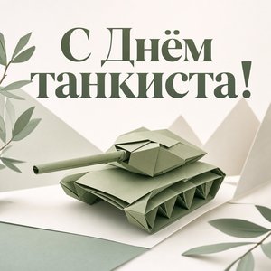 Открытка на День танкиста с оригами-танком