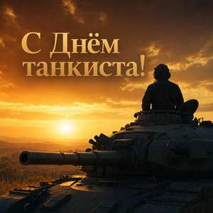 Открытка на День танкиста с танкистом в люке