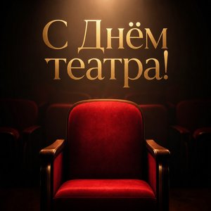Открытка на День театра с красным театральным креслом