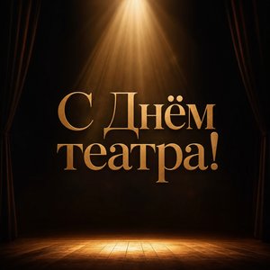 Открытка на День театра с пустой сценой и прожектором