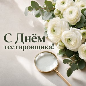 Открытка на День тестировщика с цветами и лупой