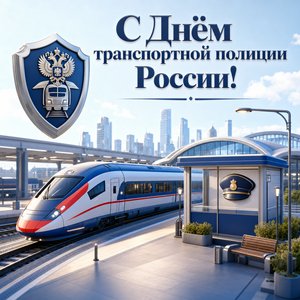 Открытка на День транспортной полиции России с 3D-вокзалом