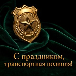 Открытка на День транспортной полиции России с золотым жетоном