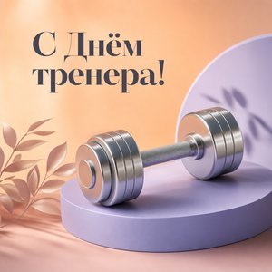 Открытка на День тренера с гантелью