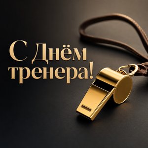 Открытка на День тренера с золотым свистком