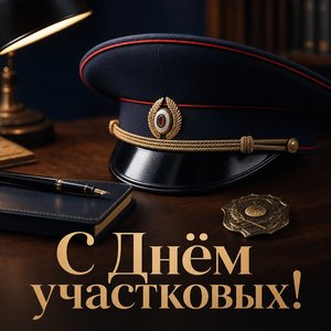 Открытка на День участковых уполномоченных полиции с форменной фуражкой