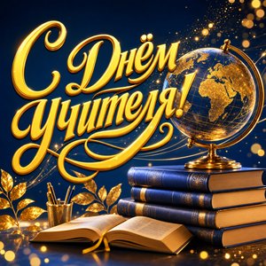 Открытка на День учителя с глобусом и книгами