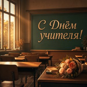 Открытка на День учителя с классом и партами