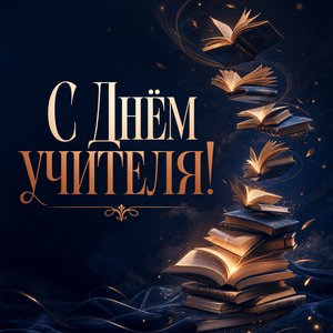 Открытка на День учителя с парящими книгами