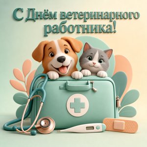 Открытка на День ветеринарного работника с ветеринарной сумкой